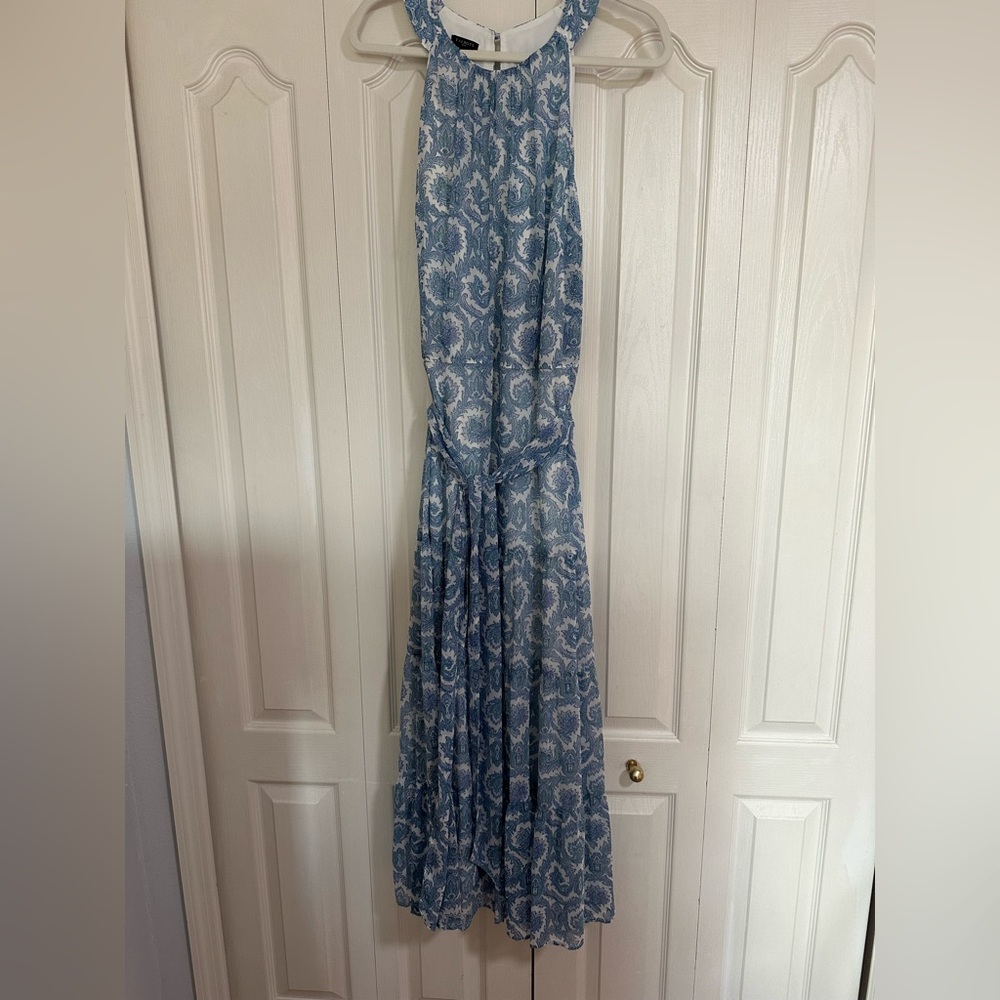 Talbots Blue and White Paisley Maxi Tiered Dress